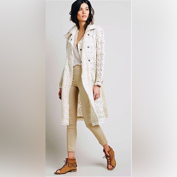 Free People Ivory Lace Trench Coat, Jacket XS - Picture 9 of 9